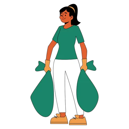 Woman holding garbage bags in both hands  Illustration