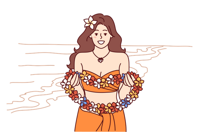 Woman holding garland  Illustration