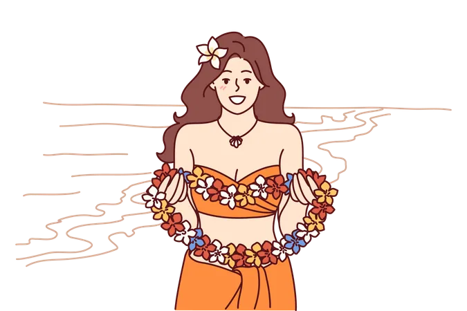 Woman holding garland  Illustration