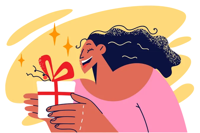 Woman holding gift  イラスト