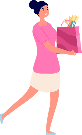 Woman holding gift bag Illustration