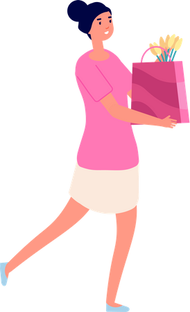 Woman holding gift bag  Illustration