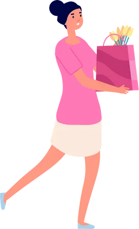 Woman holding gift bag  Illustration