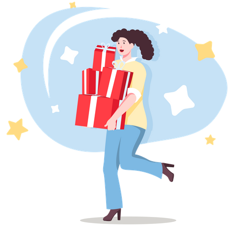 Woman holding Gift Box Illustration