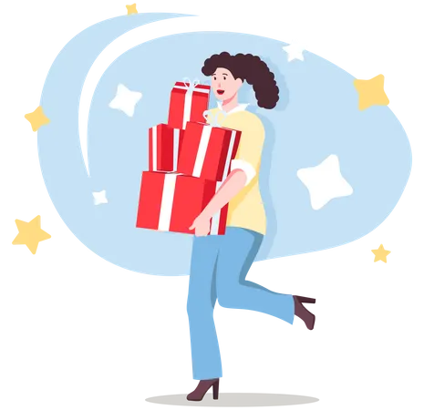 Woman holding Gift Box Illustration