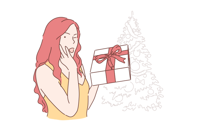Woman holding gift box  Illustration