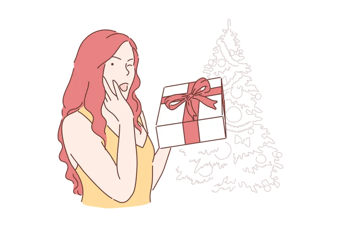 Woman holding gift box  Illustration