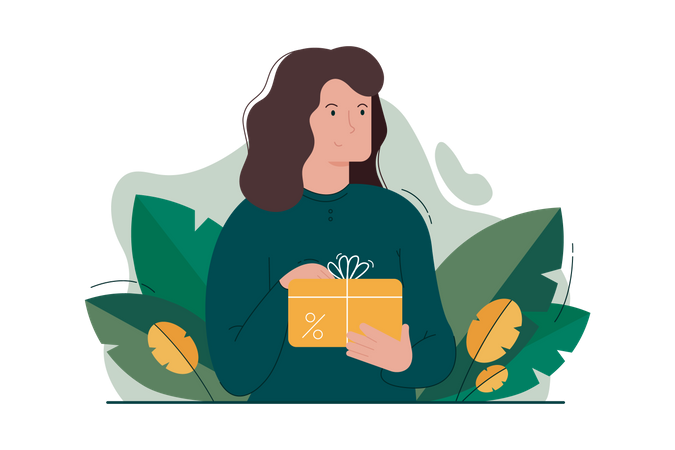 Woman holding gift box  Illustration