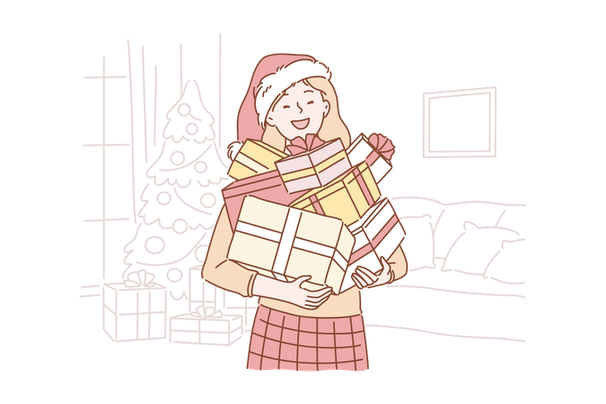 Woman holding gift box  Illustration