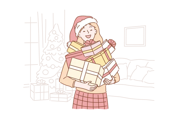 Woman holding gift box  Illustration