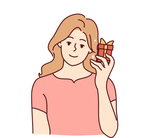 Woman holding gift box  Illustration