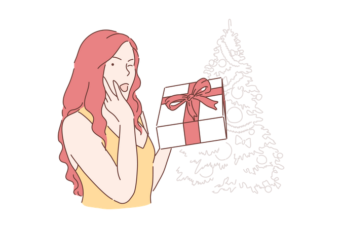 Woman holding gift box Illustration