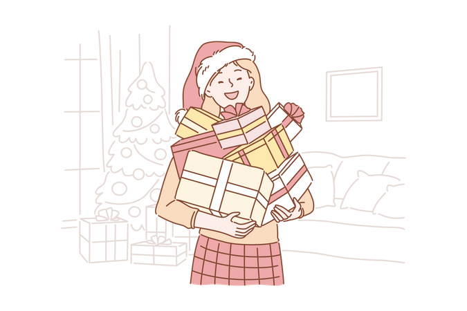 Woman holding gift box Illustration