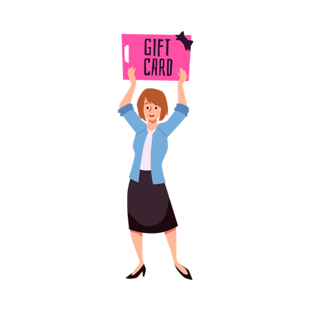 Woman holding gift card  Illustration