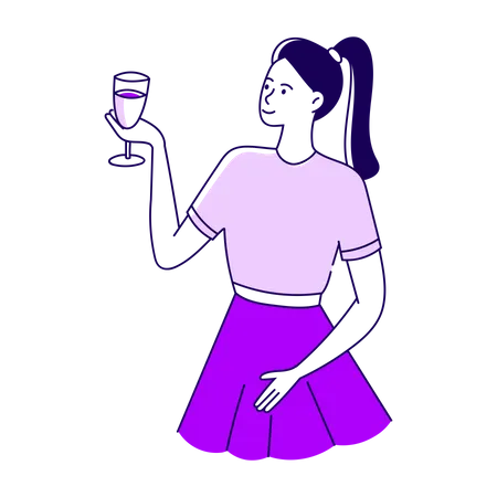 Woman holding glass of wine  Illustration