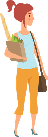 Woman holding grocery bag  Illustration
