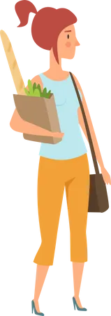 Woman holding grocery bag  Illustration
