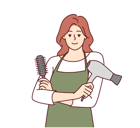 Woman holding hair dryer and comb  イラスト