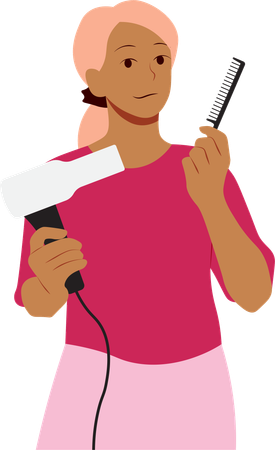 Woman holding hair dryer and comb  Illustration