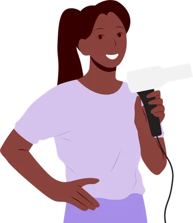 Woman holding hair dryer  Illustration