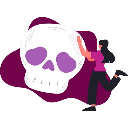 Woman holding halloween skull  Illustration