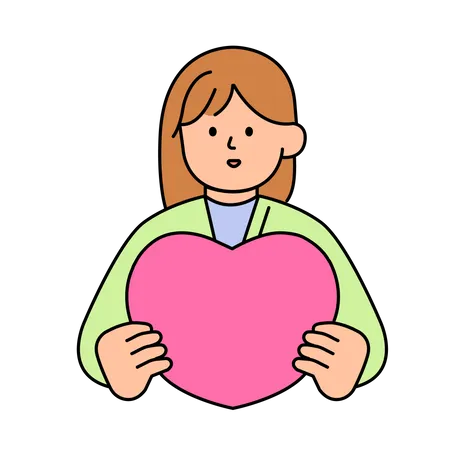 Woman holding Heart  イラスト