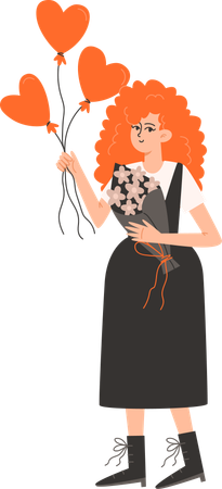 Woman holding heart balloons on Valentines Day  Illustration
