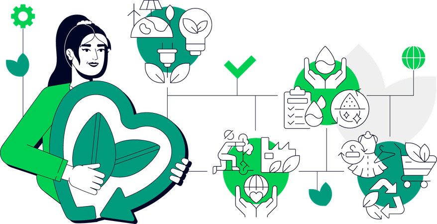 Woman holding heart recycling symbol with leaves  Illustration