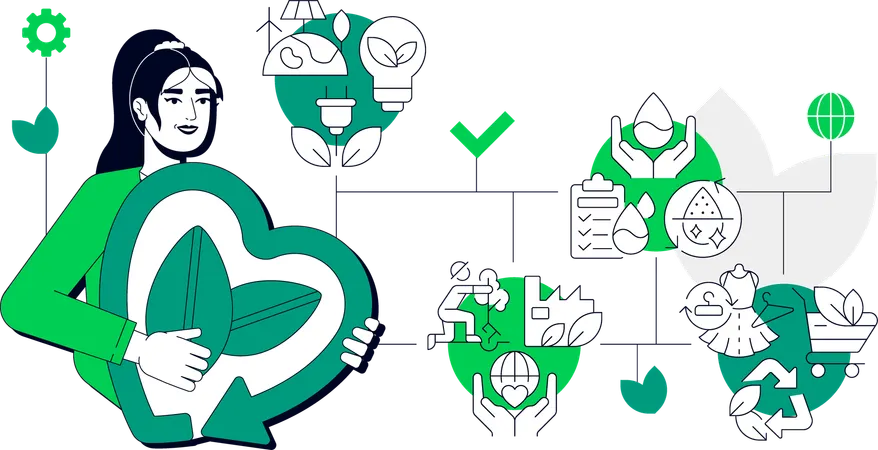 Woman holding heart recycling symbol with leaves  Illustration