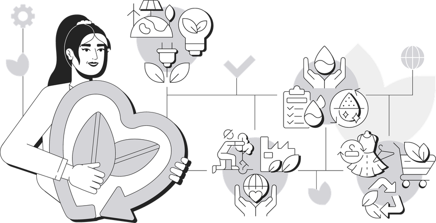 Woman holding heart recycling symbol with leaves  Illustration