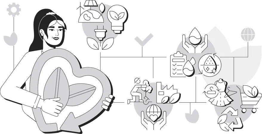 Woman holding heart recycling symbol with leaves  Illustration