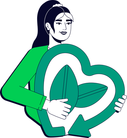 Woman holding heart recycling symbol with leaves  Illustration