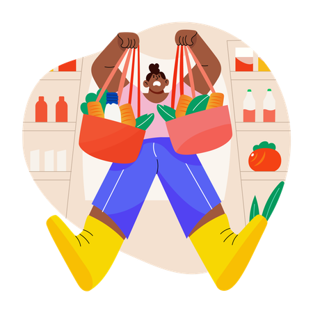 Woman holding heavy bags  Illustration