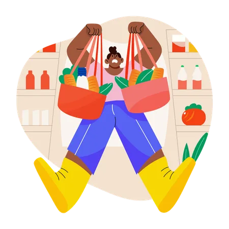 Woman holding heavy bags  Illustration