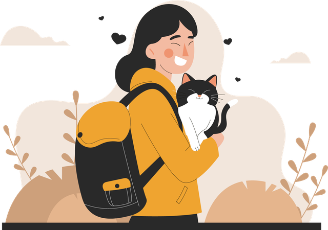 Woman holding her cat  Illustration