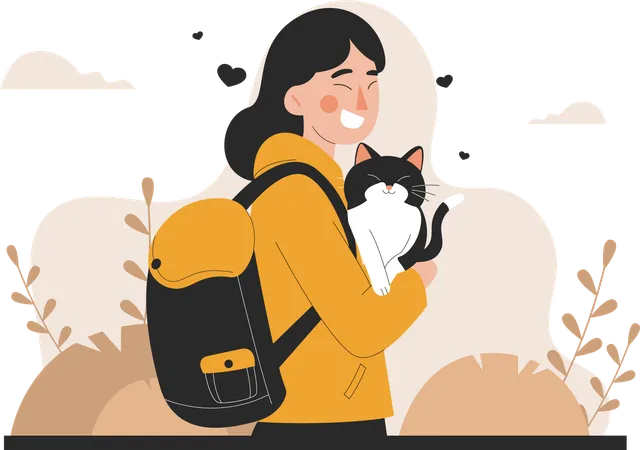 Woman holding her cat  Illustration