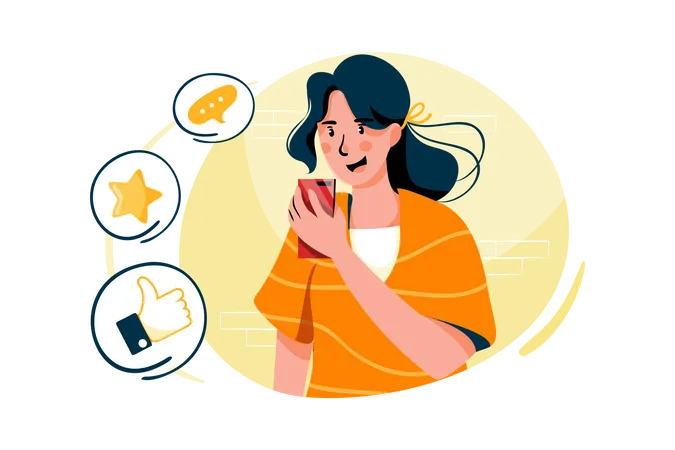 Woman holding her phone and choosing the way to feedback Illustration