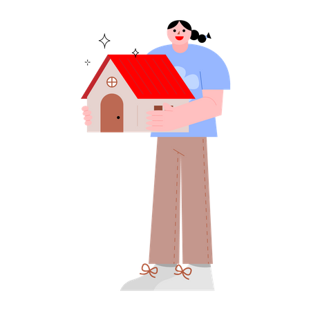 Woman holding house  Illustration