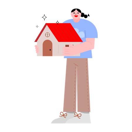 Woman holding house  Illustration