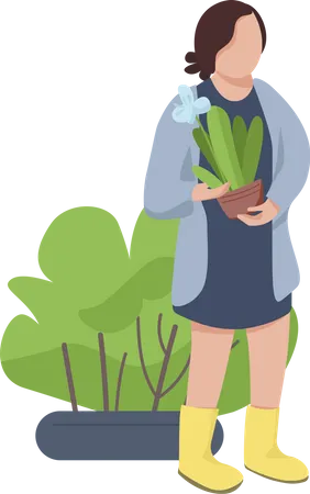 Woman holding houseplant Illustration