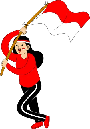 Woman holding Indonesia Flag  Illustration