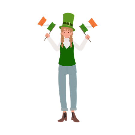Woman holding Irish Flag  Illustration