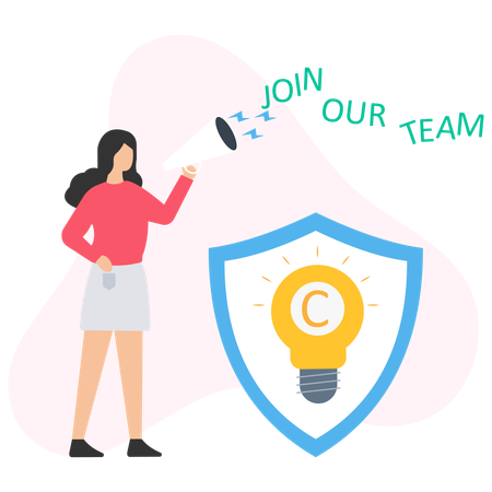 Woman holding Join our team message  Illustration