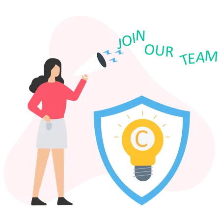 Woman holding Join our team message  Illustration