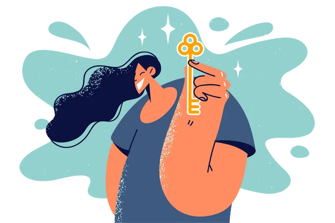 Woman holding key  Illustration
