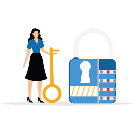 Woman holding key while Unlock his opportunity  Illustration