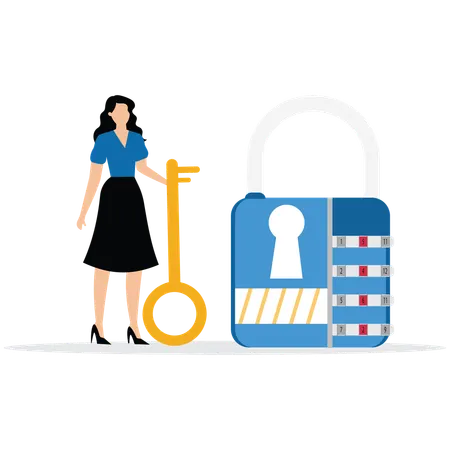 Woman holding key while Unlock his opportunity  Illustration