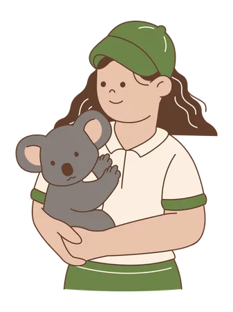 Woman Holding Koala  Illustration