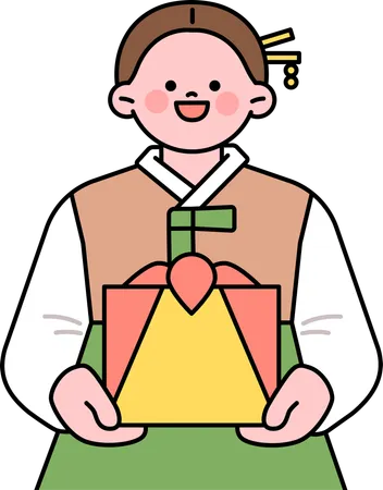 Woman Holding Korean Gift  Illustration