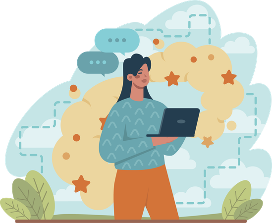 Woman holding laptop  Illustration